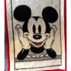 Vtg Walt Disney Co Mickey Mouse FACE Baby Blanket (ACRYL Velours) 37x28"